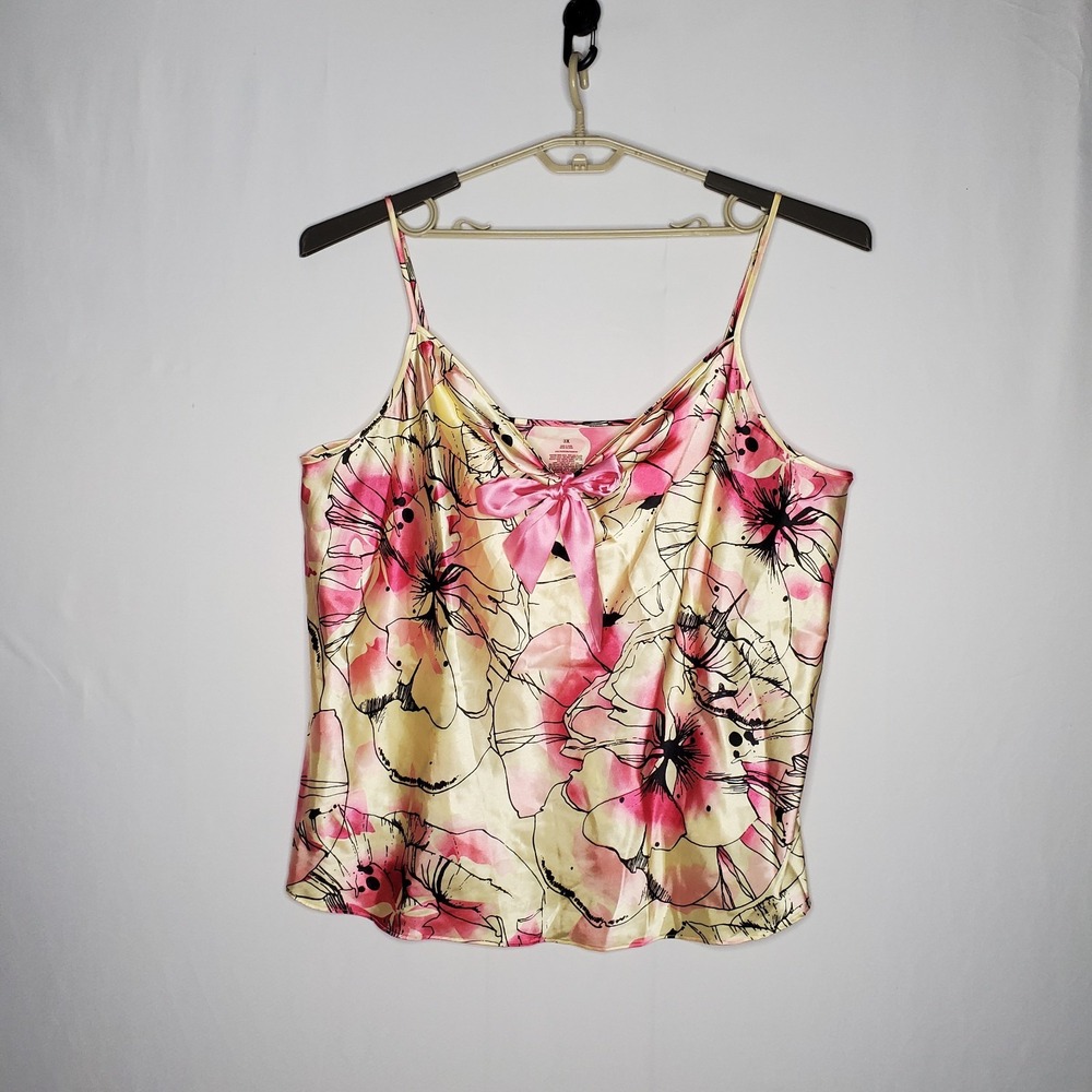 Vtg Kmart PINK Satin Floral Camisole Tank Top Women 3X Fairy Grunge 90s Y2K...